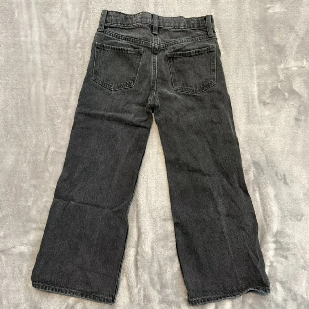 Old Navy Girls Size 8 High Rise Baggy Wide Leg Jeans Dark Grey Faded Black